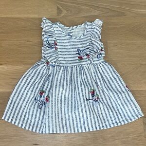 Little Miss Blue & White Striped Dress with Embroidered Floral Accents, Size 2T